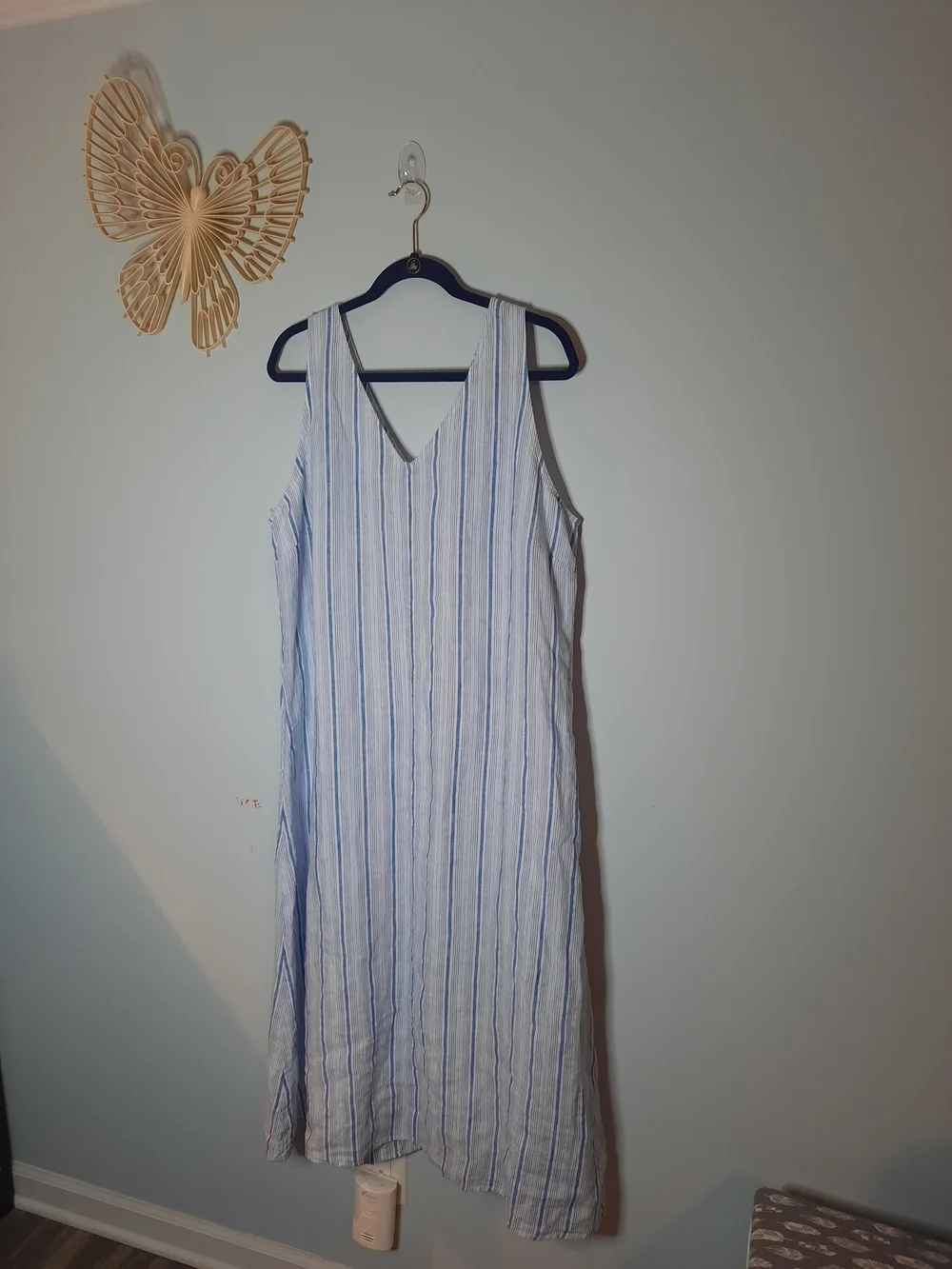 Talbots, 100% Linen Sz 16 Blue & White Striped V-Neck, Tank Maxi Dress, Coastal - Picture 2 of 5